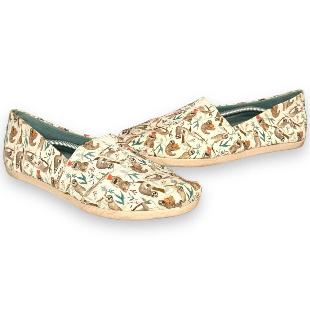Canvas Slip-On Flats in Cream Woodland Print